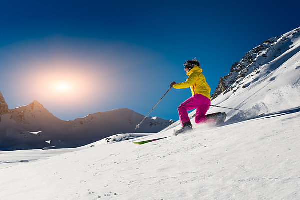 Girl makes skiing in telemark